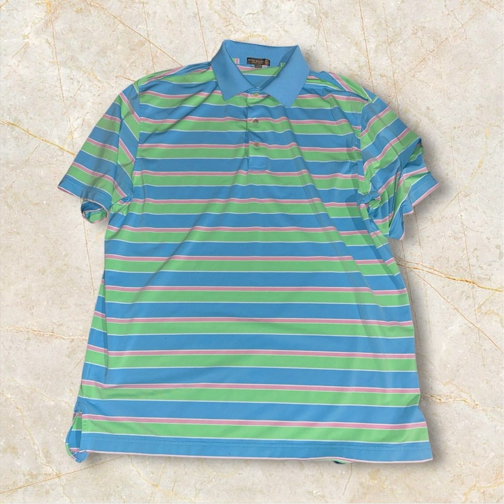 Peter‎ Millar Summer Comfort Polo Shirt Mens Large Colorblock Easter Pastel EUC